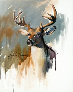 a painting of a deer with antlers on it's head