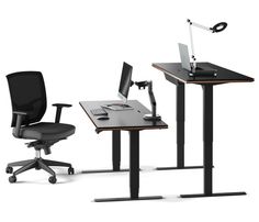 an office chair and desk with a computer on it