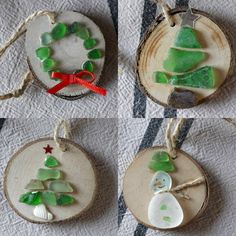 Seaglass Christmas Trees, Seaglass Christmas Decorations, Easy Sea Glass Crafts, Seaglass Christmas Ornaments, Sea Glass Christmas Tree Diy, Sea Glass Christmas Ornaments, Seaglass Tree, Eco Christmas Decorations