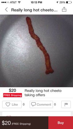 a plate with bacon on it and the word really long hot cheeto written in red