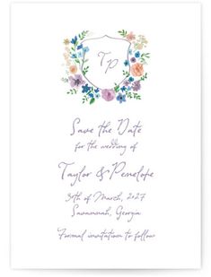 This design features watercolor wildflowers crest and vintage handwriting Vintage Handwriting, Watercolor Wildflowers, Save The Date Magnets, Garden Party Wedding, Save The Date Postcards, Whimsical Decor, Date Cards, Formal Invitation, Save The Date Cards