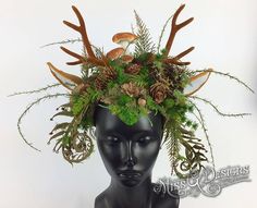 Deer Antler Headdress by MIss G Designs Mother Nature Fawn Fairy Sprite Headpiece Mother Nature Costume Halloween, Nature Cosplay, Antler Headdress, Garden Gnomes Costume, Faux Antlers, Nature Costume, Mother Nature Costume, Gnome Costume, Cosplay Art