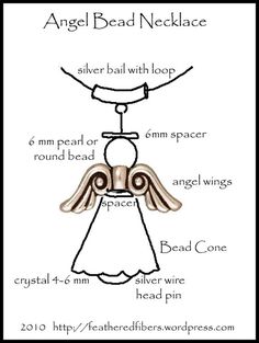 an angel bead necklace is shown with instructions