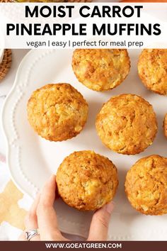 Moist carrot pineapple muffins are the best vegan recipe for breakfast, snack, or dessert! This easy and delicious treat is perfect for meal prep and adds a healthy twist to any day! Carrot Pineapple Muffins, Pineapple Muffins, Fluffy Muffins, Eat Green, Muffins Vegan, Recipe For Breakfast, Simple Muffin Recipe, Vegan Muffins, Recipes With Few Ingredients