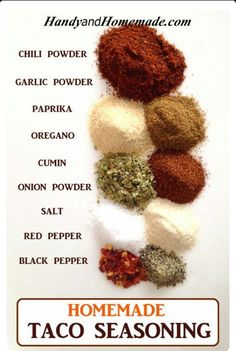 the ingredients for homemade taco seasoning are shown