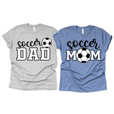 two shirts that say soccer mom and soccer dad