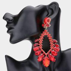 Be bold and beautiful in the MICHELLE LUXE EARRINGS, crafted from the finest materials to create a luxurious, eye-catching statement piece. Embrace a look of sophisticated exclusivity with its bold and brilliant design. Size : 2.5" X 4.75 Modern Chandelier Drop Earrings For Party, Eye-catching Gold Jewelry For Party, Luxury Red Jewelry For Party, Modern Crystal Earrings For Party, Luxury Red Earrings For Party, Eye-catching Dangle Earrings For Party, Luxury Red Party Earrings, Luxury Dangle Clip-on Earrings For Party, Modern Crystal Earrings For Evening