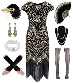 PRICES MAY VARY. Package Included-1 x flapper dress, 1x lace fan, 1 x long satin gloves,1 xfeather headband, 1 x pearl necklace, 1 x earrings, 1 x pearl bracelet, 1 x fishnet stockings High Quality Material-The flapper dress 1920s made of polyester fabric and soft fringe, beads & sequins, is the epitome of grace. Back concealed zipper, easy to use. The satin gloves material is soft and smooth that it feels very comfortable to wear Retro Exquisite Accessories-Eye-catching lace folding fan is the Prohibition Costume, 1920s Dress To Impress, 1920s Costume Women, Harlem Nights Outfits, 20s Accessories, Long Satin Gloves, Flapper Dress 1920s, 1918 Fashion, Roaring 20s Dresses