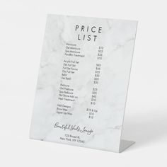 the price list for marble nails is displayed