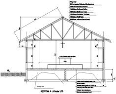 an architectural drawing of a house with the roof and side walls cut out to show details