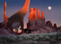 an image of dinosaurs in the desert at night