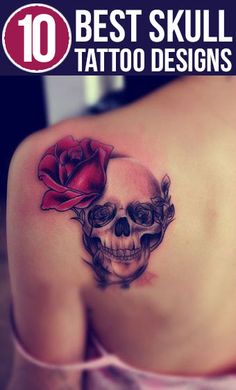 a woman with a skull and rose tattoo on her back