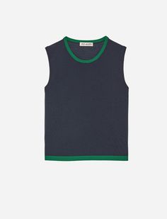 EMIL TOP IN COWBOY BLUES-BOP – Ply-Knits Classic Navy Knit Tops, Sporty Navy Top For Spring, Classic Blue Knit Tops, Fitted Crew Neck Sweater Vest, Sporty Crew Neck Top In Knit, Sporty Crew Neck Knit Top, Blue Fine Knit Cotton Tops, Navy Crew Neck Top For Summer, Fitted Knit Sporty Tops