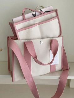 Pink Rectangular Canvas Bag For School, Pink Rectangular Canvas School Bag, Pink Rectangular Satchel With Pockets, Pink Crossbody Canvas Bag For School, Patron Tote Bag, Bags Brands, Leather Bag Pattern, Diy Bags Patterns, Tote Bags Sewing