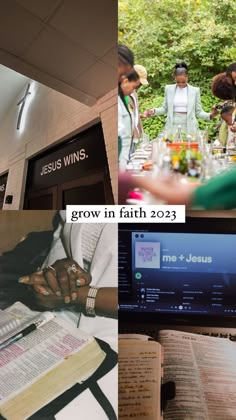 several photos of people gathered around a church with the words jesus wins grow in faith 2013