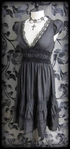 Romantic Goth Black Silk & Lace Ruffle Gypsy Dress 8 Gothic Victorian Vintage | THE WILTED ROSE GARDEN on eBay // Worldwide Shipping Available Wilted Rose, Lace Ruffle Dress, Romantic Goth, Gothic Victorian, Victorian Vintage, Silk Lace, Silk Gown, Alt Fashion, Grunge Goth