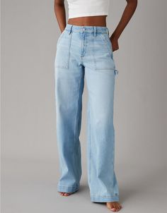 AE Dreamy Drape Stretch Super High-Waisted Baggy Wide-Leg Jean High Waisted Wide Leg Jeans, White Jeans Men, Look Jean, Athletic Fit Jeans, Jean Large, Jean Trends, Curvy Jeans, Loose Jeans, Best Jeans