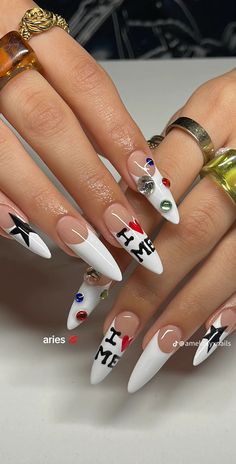 Birthday Nail, French Acrylic Nails, Dope Nail Designs, Bling Acrylic Nails, Acrylic Nails Coffin Short, Gem Nails, Hot Nails, Square Acrylic Nails