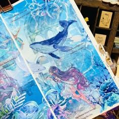 the mermaids and dolphins are depicted in this art project for children's artwork