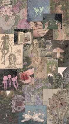 a collage of images with flowers and pictures on them, all in different colors