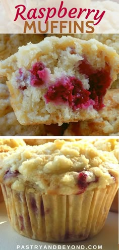 raspberry muffins with text overlay