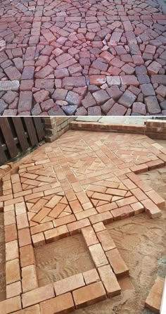 two pictures showing the same brick flooring and how it looks like they have been laid out