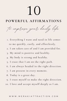 10 Affirmations Positives, Manifestations And Affirmations, Manifesting Words To Use, Becoming A Better You Affirmations, 10 10 10 Manifestation, Daily Affirmations For Beauty, Affirmations To Get Whatever You Want, Home Manifestation Affirmations, Best Daily Affirmations