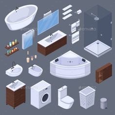 a set of bathroom furniture including sink, toilet and bathtub - objects 3d renders