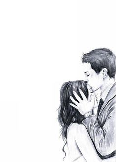 a drawing of two people kissing each other