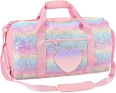 Dance Bag for Girls Duffle Bag Kids Overnight Travel Sleepover Bags with Shoes Compartment Large Girl Sleepover, Glitter Unicorn, Sequin Bag, Weekend Travel Bags