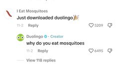 two tweets are shown with the caption that reads, i eat mosquitoes just