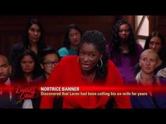 a woman in red shirt sitting next to other women on tv with the caption notice banner above her