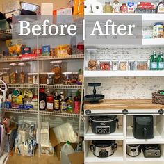 before and after photos of an organized pantry