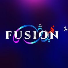 the word fuson written in arabic on a purple and blue background