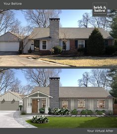 before and after pictures of a house in the same color as it appears on this real estate