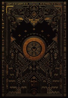 an art deco book cover with gold and black designs