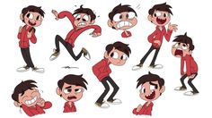 cartoon character poses with various expressions and gestures for animation, including the expression of an angry man