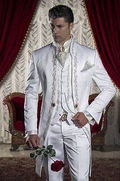 White Wedding Suits For Men, Groom Tuxedo Wedding, Men Suits Wedding, White Wedding Suit, Prom Dinner, Satin Embroidery, Best Man Wedding, Man Wedding, Morning Suits