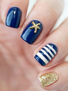 These Are 50 Gorgeous Summer Nail Designs You Need To Try! Sailor Nails, Summer Nails Diy, Cruise Nails, Nautical Nails, Summer Nails Beach, Cute Summer Nails, Gel Nail Design, Summer Nails Colors, Acrylic Nail Art