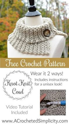 the crochet scarf pattern is shown with instructions to knit it and how to use it