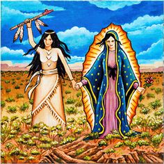 two native american women holding hands in the desert