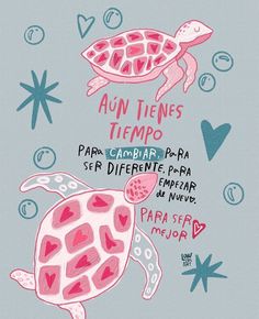 a drawing of two sea turtles with hearts on their backs and stars in the background