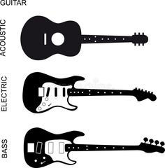 three electric guitars with different shapes and sizes royalty illustration on white background stock images, clipping