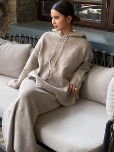 2pcs/Set Women's Solid Color Loose Hoodie And Straight Dress Knitted Sweater Set Apricot Casual    Plain Pants Non-Stretch Fall/Winter Women Clothing, size features are:Bust: ,Length: ,Sleeve Length: Winter Lounge Wear, Winter Lounge, Apricot Sweater, Plain Pants, Loose Hoodie, Straight Dress, Long Sleeve Knit Tops, Workout Hoodie, Sweater Set