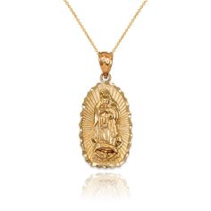 Our Lady Of Guadalupe Yellow Gold Diamond Cut Religious Oval Pendant Necklace Available as a pendant or necklace. Metal: Yellow gold. Available in 10k & 14k. Pendant weight: 3.1 grams (10k); 3.6 grams (14k). Pendant height (w/ bail): 1.23 inches. ( 33 mm ) Pendant Width: 0.53 inches (14 mm) Chain length available: 16", 18", 20", 22" chain weight: 1 gram Bail opening: 3 mm Finish: Diamond Cut polish Heart Shaped Diamond Pendant, Guadalupe Necklace, Xo Necklace, Pave Heart Necklace, Personalised Jewellery Necklaces, Oval Pendant Necklace, Our Lady Of Guadalupe, Heart Necklace Diamond, Lady Of Guadalupe