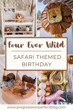 4 photos of safari themed birthday decorations Safari 1st Birthday Party, Madagascar Party, Safari 1st Birthday, Jungle Thema, Jungle Safari Birthday, Wild Birthday Party, Birthday Menu, Jungle Theme Birthday, Jungle Birthday Party