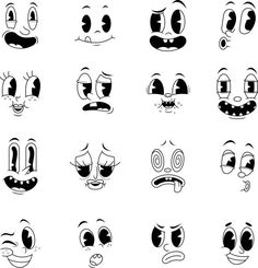 various cartoon faces with different expressions