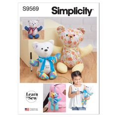 an image of two teddy bears on the cover of a sewing pattern for children's backpacks