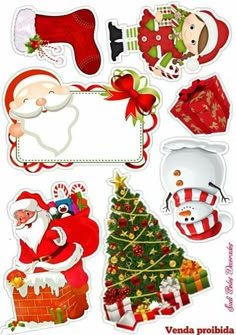 christmas stickers with santa claus and gifts