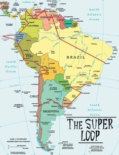 a map with the names of countries and major cities in latin america, including brazil